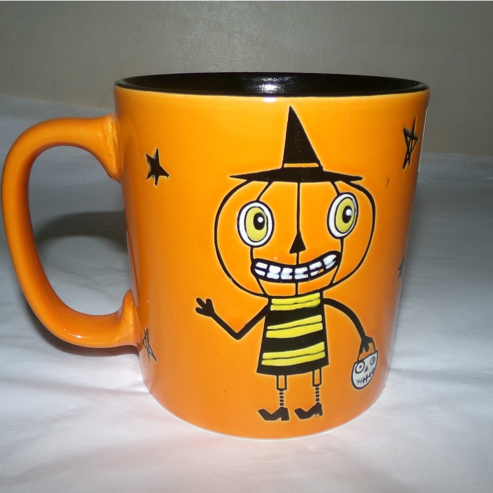 Spectrum Designz Halloween Mug Orange Black Pumpkin Witch Character Ceramic